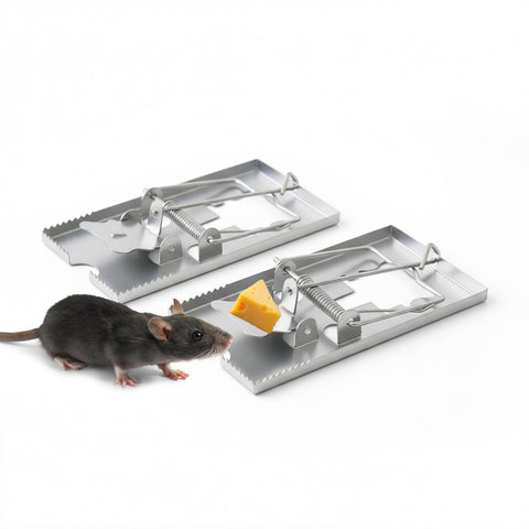Set 2 Trappole per Topi in Metallo a Scatto per Interno ed Esterno