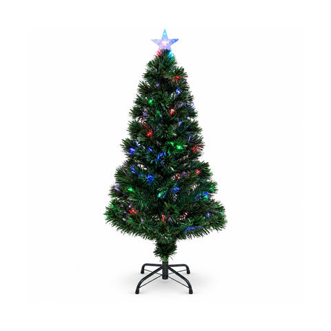 Albero di Natale in fibra ottica con giochi di luce e puntale a stella, 2 altezze 120 e 180 cm, rami in PVC, alimentazione con trasformatore