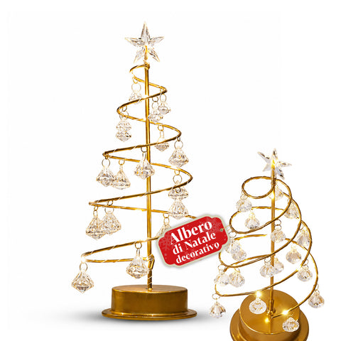 Albero di Natale Luminoso da Tavolo con Filo di Rame e Cristalli