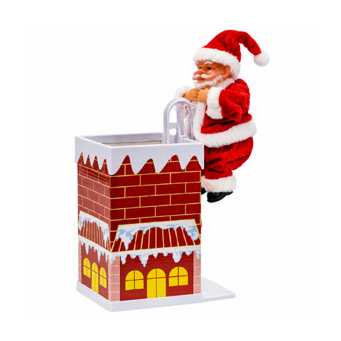 Babbo Natale che si muove con camino musicale a batteria H30 cm