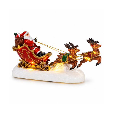 Babbo Natale con slitta e renne luminoso a batteria 25 cm