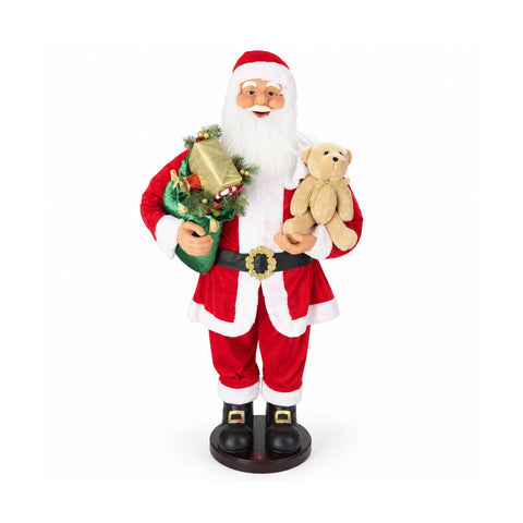 Babbo Natale Danzante 150 cm con Musica, Canto e Movimento - Decorazione Natalizia da Interno con Pulsante, Base 38 cm, Rosso