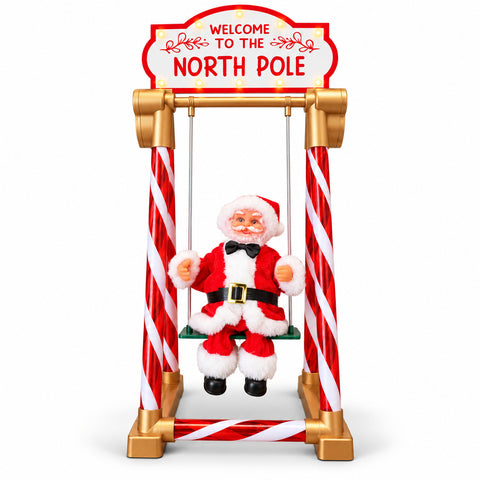 Babbo Natale sull'Altalena 40 cm con Luci LED, Musica e Movimento
