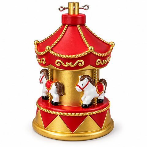 Base Albero di Natale a Giostrina con Cavalli, Rossa e Oro, 54 cm