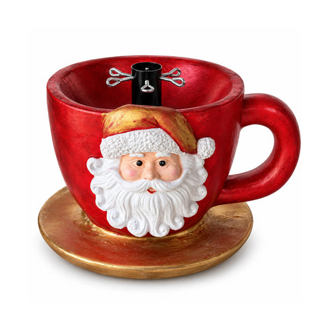 Base per albero di Natale a forma di tazza con Babbo Natale in rilievo, foro universale 4 cm, per fusti fino a 180 cm, peso 6 kg