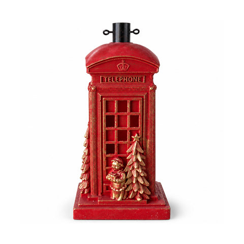 Base per albero di Natale cabina telefonica inglese con luci LED, Babbo Natale e alberello dorati, foro universale 4 cm, per fusti fino a 180 cm