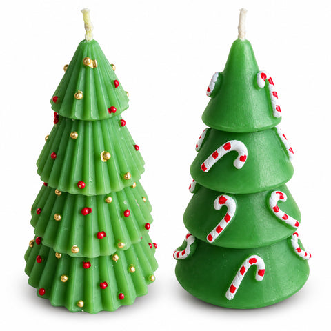 Candela albero di Natale 14 cm inodore in paraffina, decoro assortito