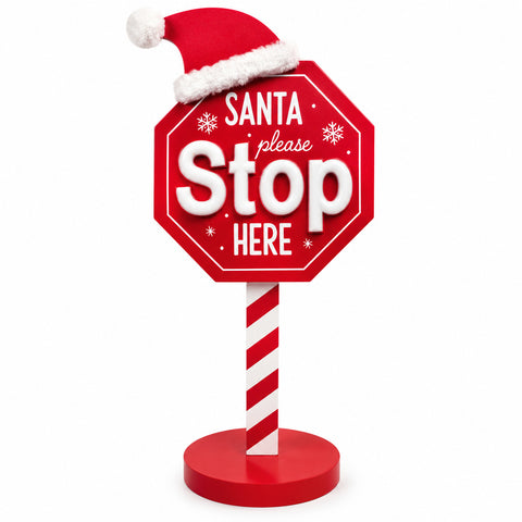 Cartello Santa Stop Here Luminoso 51 cm, Decorazione Natalizia LED