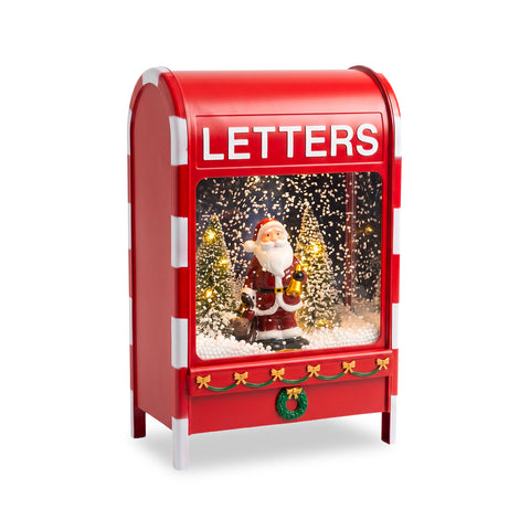 Cassetta Postale Natalizia Luminosa con Effetto Neve, Musica e Luci LED, Decorazione Babbo Natale in Plastica 24x15x37 cm, a Batterie o USB