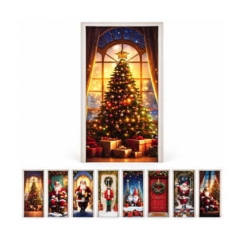 Copriporta natalizio decorato, tessuto per porta 90x220 cm, 8 fantasie, decorazione natalizia con stampa digitale