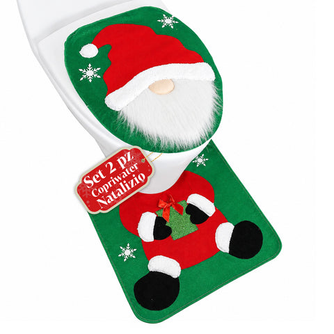 Copriwater Natalizio Set 2 Pezzi Babbo Natale con Tappeto Verde