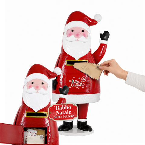 Dear Santa, statua Babbo Natale porta lettere in metallo, sportello ad apertura manuale, altezza 54,5 cm, dimensioni 28x19x54,5 cm