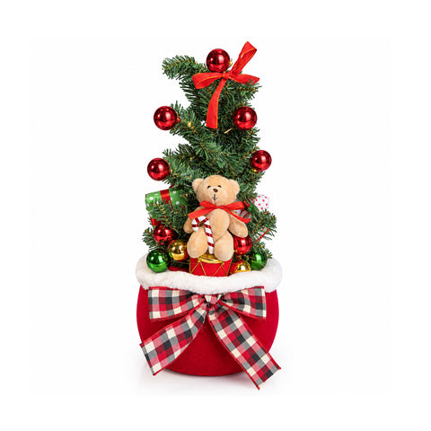 Decorazione Natalizia Luminosa a Sacco 50 cm con Albero di Natale, Orsacchiotto e Musica, Luci LED, Ornamento di Natale