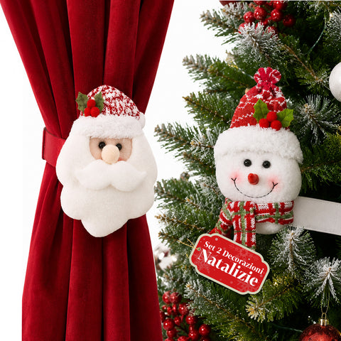 Fermatende Natalizi Set 2 Babbo Natale e Pupazzo di Neve 16x30 cm