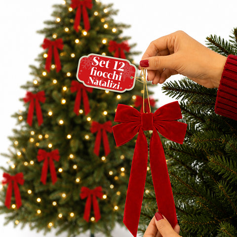 saint joy fiocchi per albero di natale in velluto rosso set 12 10x21 cm ean 8050043128492