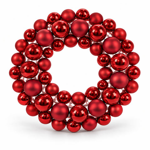 Ghirlanda natalizia con palline rosse Ø35 cm, decorazione per porta e parete, effetto lucido e opaco per gli addobbi di Natale
