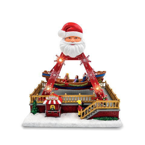 Giostra natalizia luminosa SantaSail 27 cm con barca in movimento, luci LED e melodie natalizie, selettore luci o luci e musica, USB o batterie