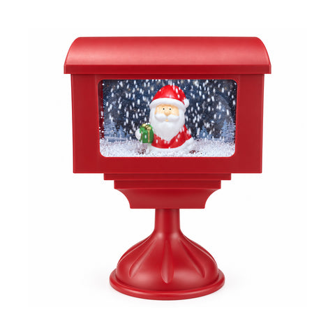 Lampione decorativo natalizio a cassetta postale con effetto neve, luci LED e musica, 2 varianti Babbo Natale o Orsetto, altezza 41 cm, a batterie