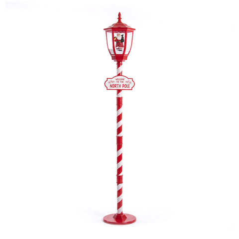 Lampione Natalizio Rosso 180 cm con Neve, Luce LED e Musica, 2 Varianti Babbo Natale o Orsetto, Effetto Palla di Vetro, Addobbo di Natale da Terra