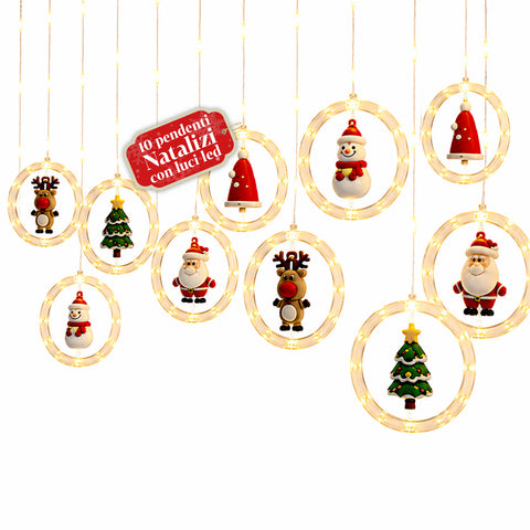 Luci Natalizie a Batteria 10 Pendenti LED con Decorazioni Assortite