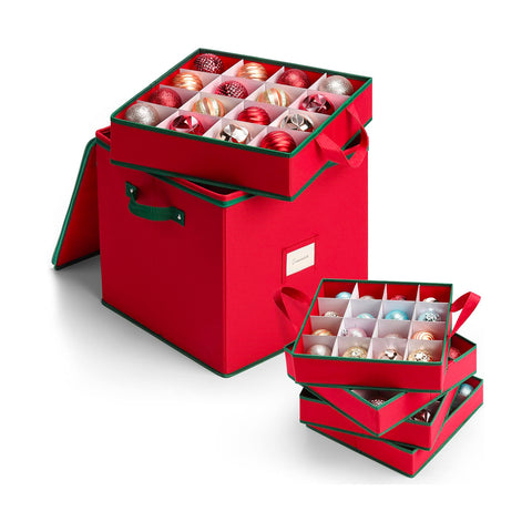 Organizer per 64 Palline di Natale in Tessuto Oxford e TNT con Coperchio e Manici