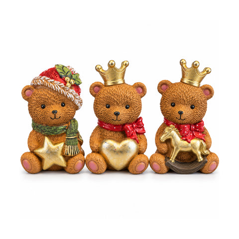 Orsetto decorativo natalizio in poliresina 16x15x21 cm, soprammobile orso Natale, statuina ornamento addobbo decorazione casa natalizia, assortiti