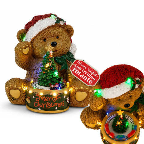 saint joy orsetto di natale luminoso con trenino rotante e carillon teddy xmas bear station decorazione natalizia led in poliresina 205 cm ean 8050043127662