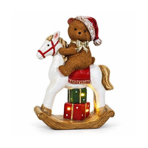 Orsetto su Cavallo a Dondolo Luminoso con LED, Decorazione H40 cm