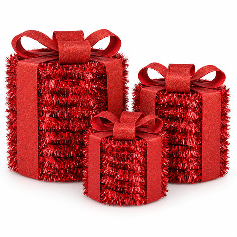 Pacchi regalo luminosi rossi, set da 3 con 60 micro LED