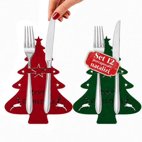 Portaposate Natalizi in Tessuto Set 12 Pezzi a Forma di Albero