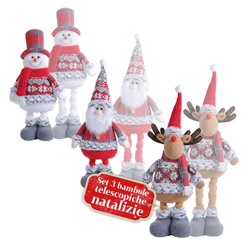 Pupazzi Natalizi Set 3 con Gambe Regolabili, Tema Scozzese o Inglese