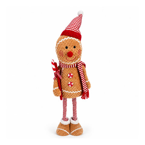 Pupazzo Pan di Zenzero Natalizio Espandibile 50-80 cm, Decorazione Natale in Peluche con Gambe Telescopiche, 2 Varianti