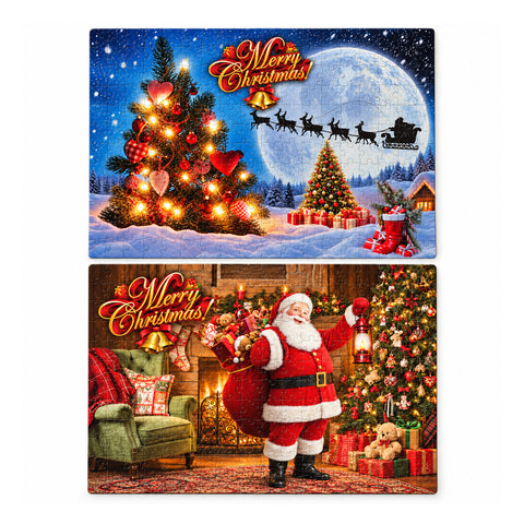 Puzzle di Natale 300 pezzi, 2 soggetti assortiti spediti in modo casuale, scena natalizia con decorazioni festive, in carta, misure 52,5x36,7 cm