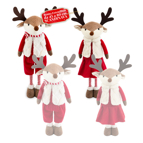 Renna Natalizia Estendibile 45-80 cm con Gambe Telescopiche, Struttura in Ferro – 2 Outfit Scandinavo o Country