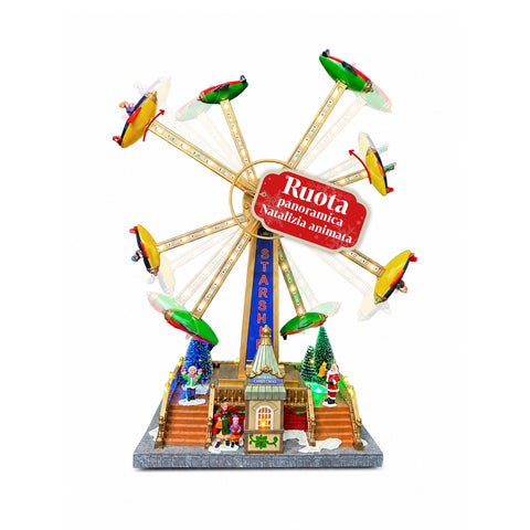 Ruota Panoramica Natalizia SkyWheel con Luci LED, Melodie e Doppia Rotazione, Villaggio con Biglietteria e Personaggi, 47,7 cm