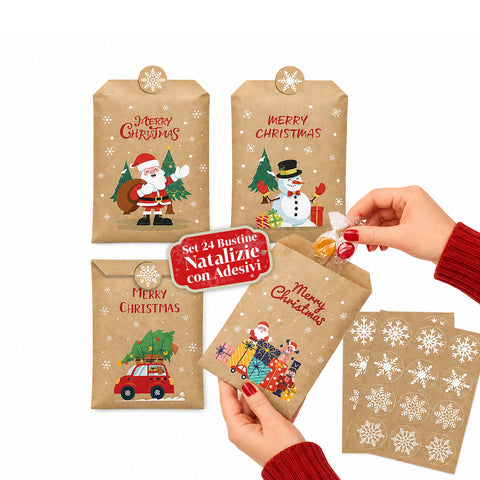 saint joy sacchetti natalizi set 24 bustine in carta kraft con adesivi ean 8050043128126