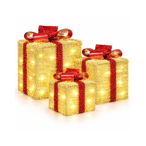 Set 3 pacchi regalo luminosi a batteria 51 LED bianco caldo
