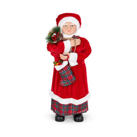 Statuina natalizia Babbo Natale e Mamma Natale h110cm, decorazione per casa, negozio e vetrine, 2 varianti selezionabili con rametti di pino e pigne