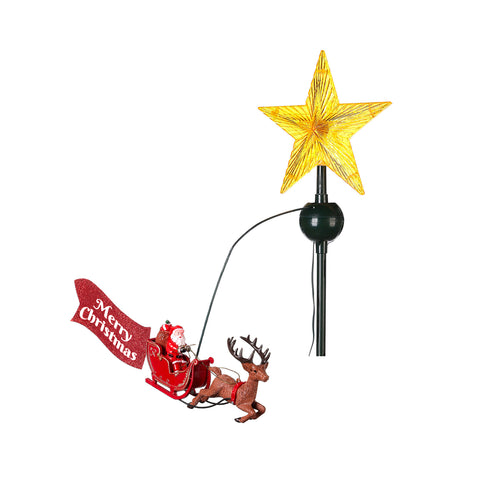 Puntale Topper Per Albero Di Natale Con Stella E Slitta Rotante