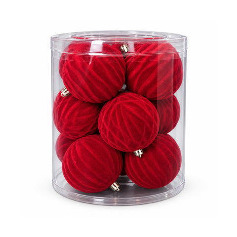 Set 12 palline di Natale vellutate 8 cm, tre trame diverse in ogni confezione, 3 colori disponibili, sfere opache per albero e decorazioni