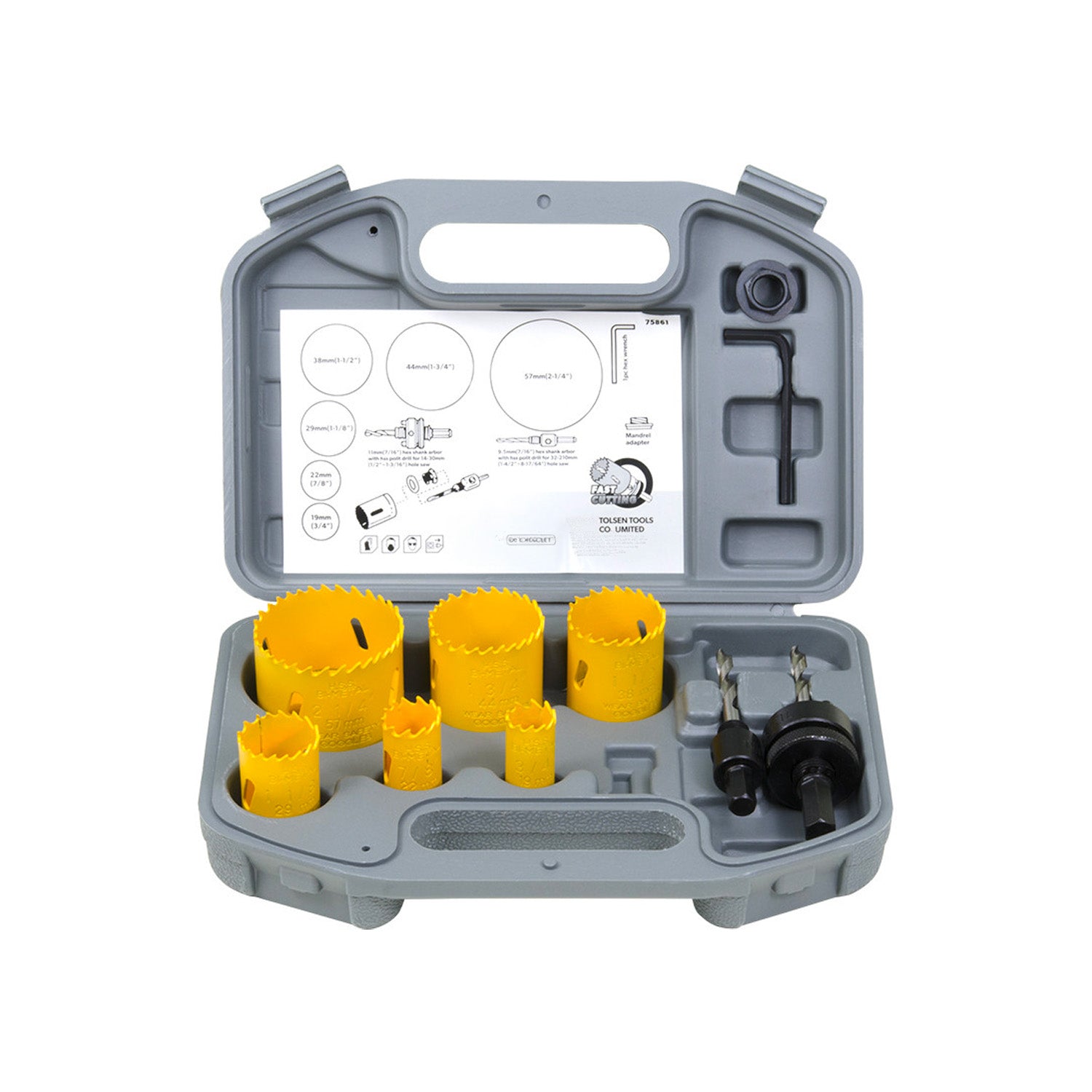 Set 9 Frese A Tazza Bimetalliche 19-22-29-38-44-57mm