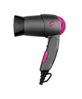 Phon da viaggio Zephir 1200W compatto con manico pieghevole e dettagli fucsia, asciugacapelli portatile per styling professionale