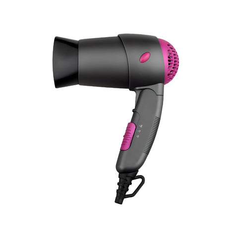 Phon da viaggio Zephir 1200W compatto con manico pieghevole e dettagli fucsia, asciugacapelli portatile per styling professionale