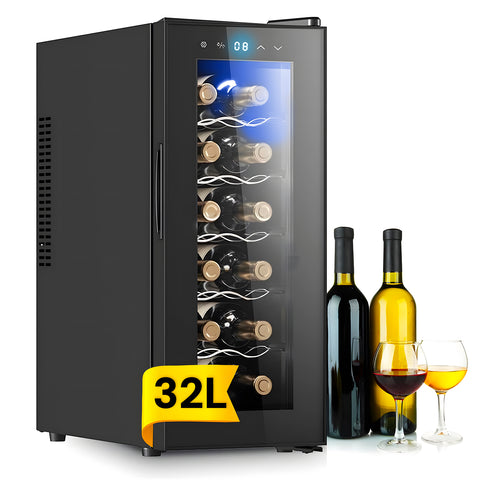 Cantinetta Vino Refrigerata 12 Bottiglie 32L con Display Led Touch e Mensole Cromate