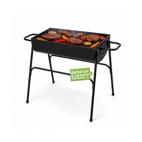 Barbecue a Carbone e Legna in Acciaio con Gambe Alte, Braciere 74x38 cm e Griglia 70x34 cm ad Ampia Superficie di Cottura