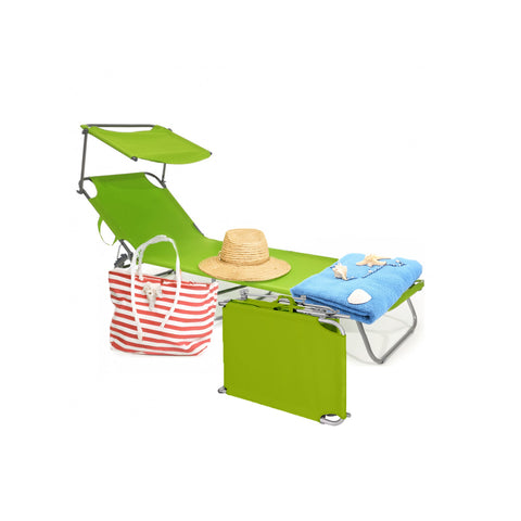 Lettino da Sole Giardino e Mare con Tettuccio Parasole e Schienale Regolabile