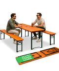 zendea set tavolo e 2 panche pieghevoli da giardino 120cm in legno con struttura in ferro e foro ombrellone 5cm portata tavolo 200kg ean 8050030810768