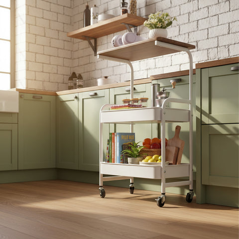 avilia carrello portaoggetti in metallo con mensola in legno e ruote ean 8056819053388