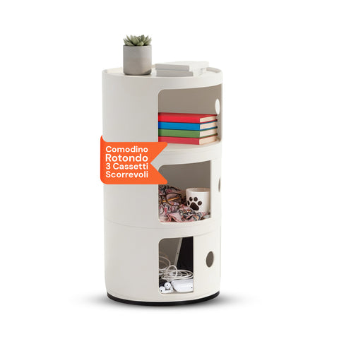 avilia home mobiletto rotondo con cassetti scorrevoli comodino moderno in abs ean 8052879010989