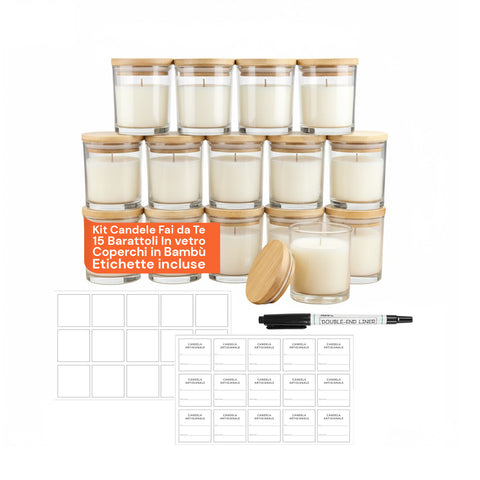 avilia set 15 barattoli in vetro per candele da 170 ml con coperchio in bambu ean 8056819053593